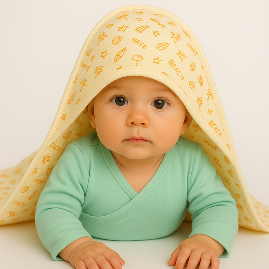 Printed baby towel with hood